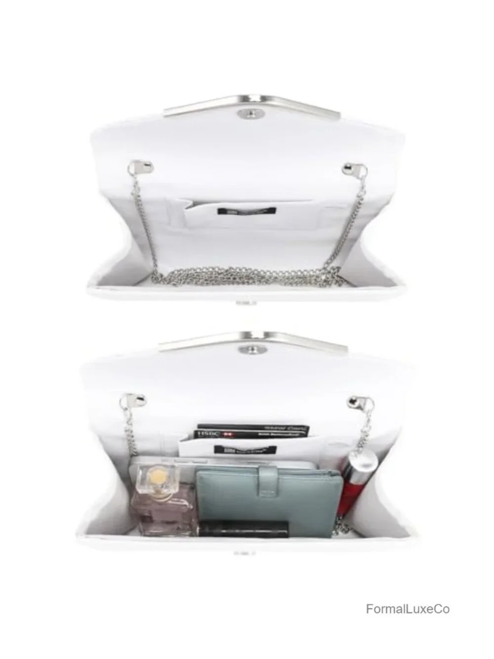 Satin Envelope Clutch with Glitter Flap and Detachable Chain Strap